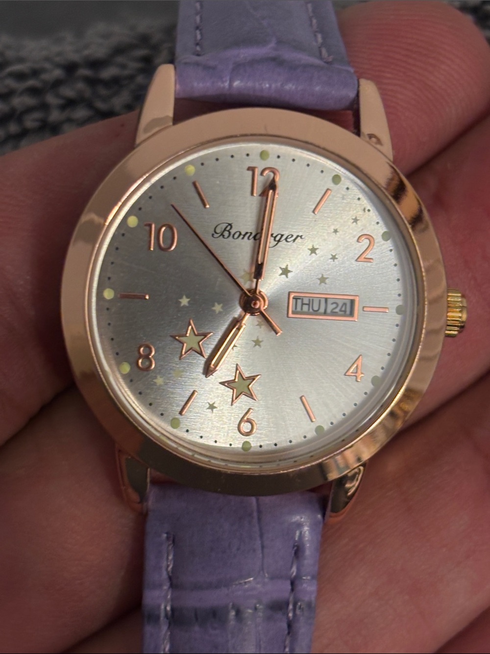 Rose Gold Case Watch with Light Purple Strap